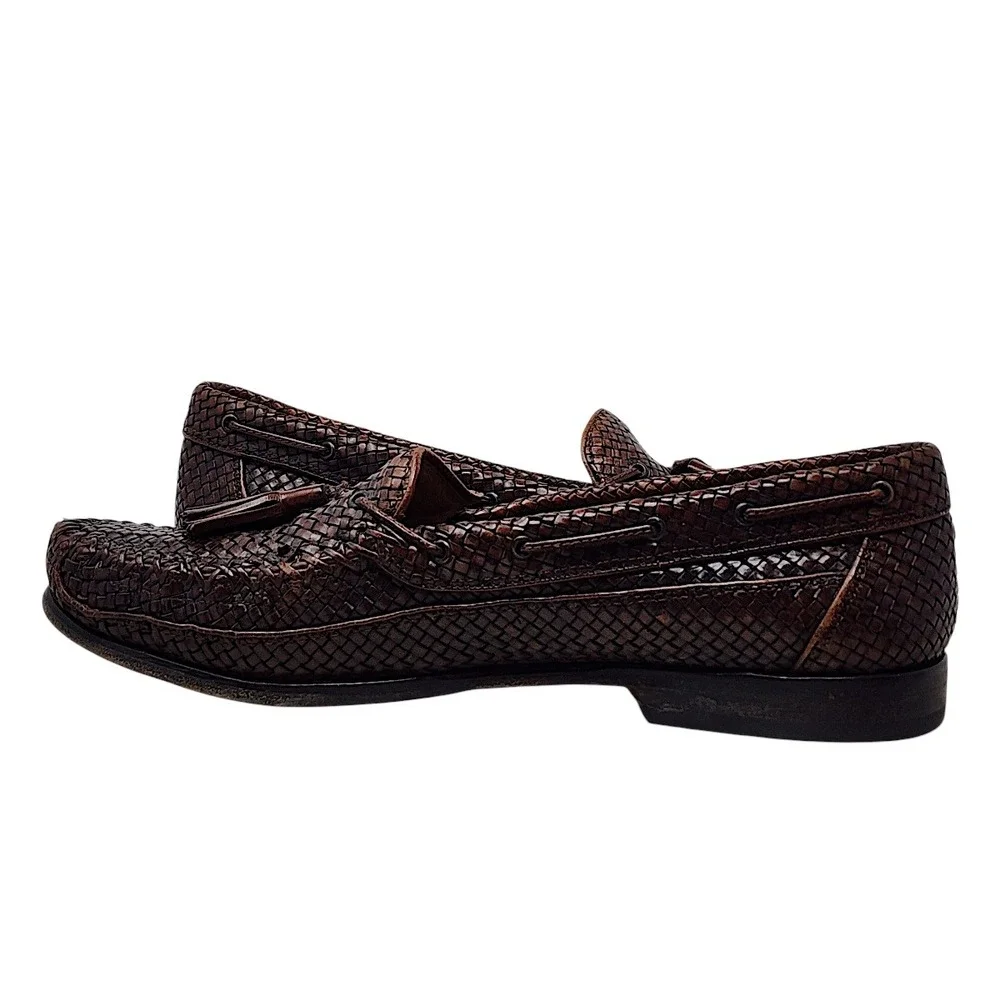 Cole Haan Tassel Loafer 9.5D Men Bragano Brown Woven Leather Memory Flex Comfort